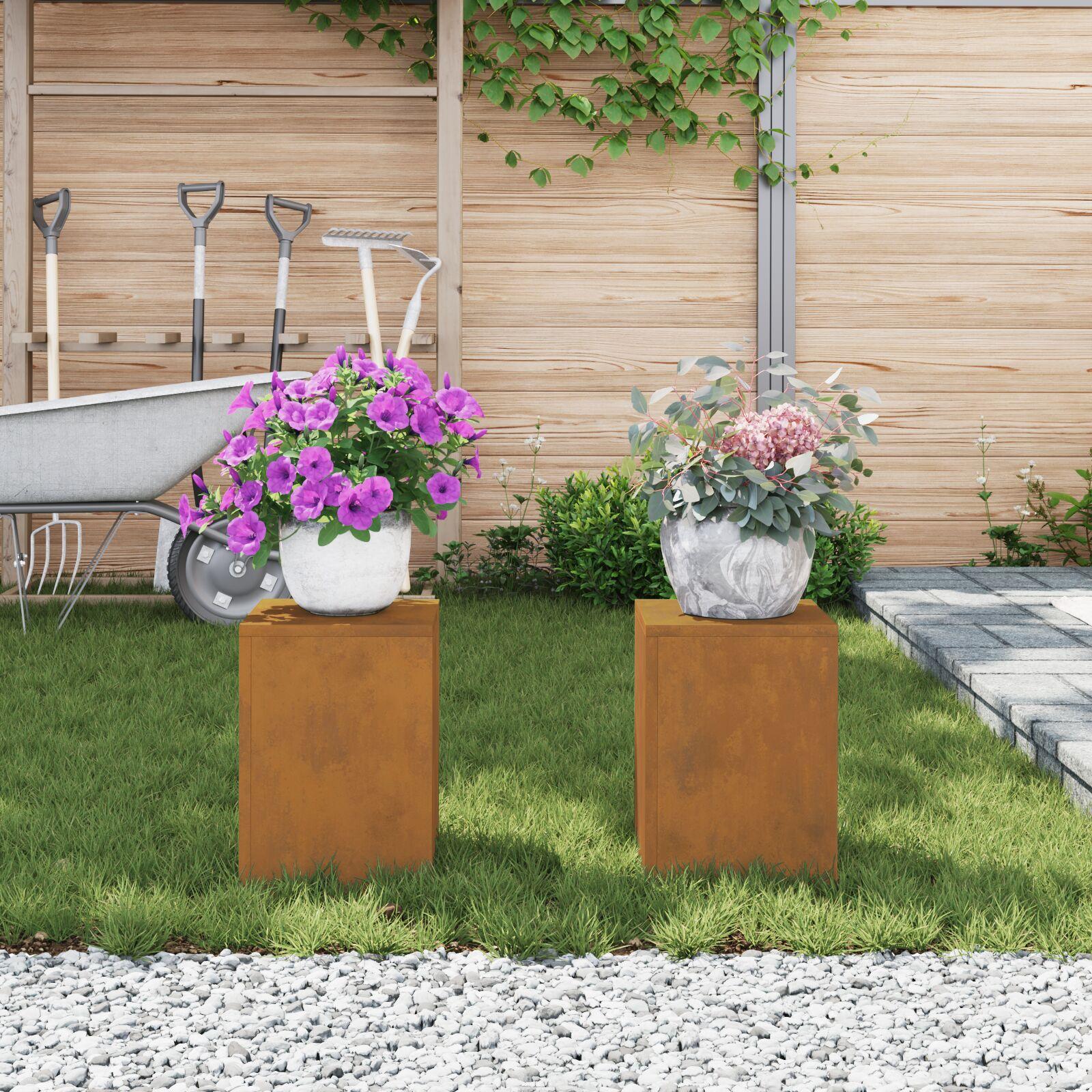Udendørs Plante Standere Søjle 2 stk 24x24x35 cm Vejrbestandigt Stål Udendørs Plante Standere Søjle 2 stk 24x24x35 cm Vejrbestandigt Stål