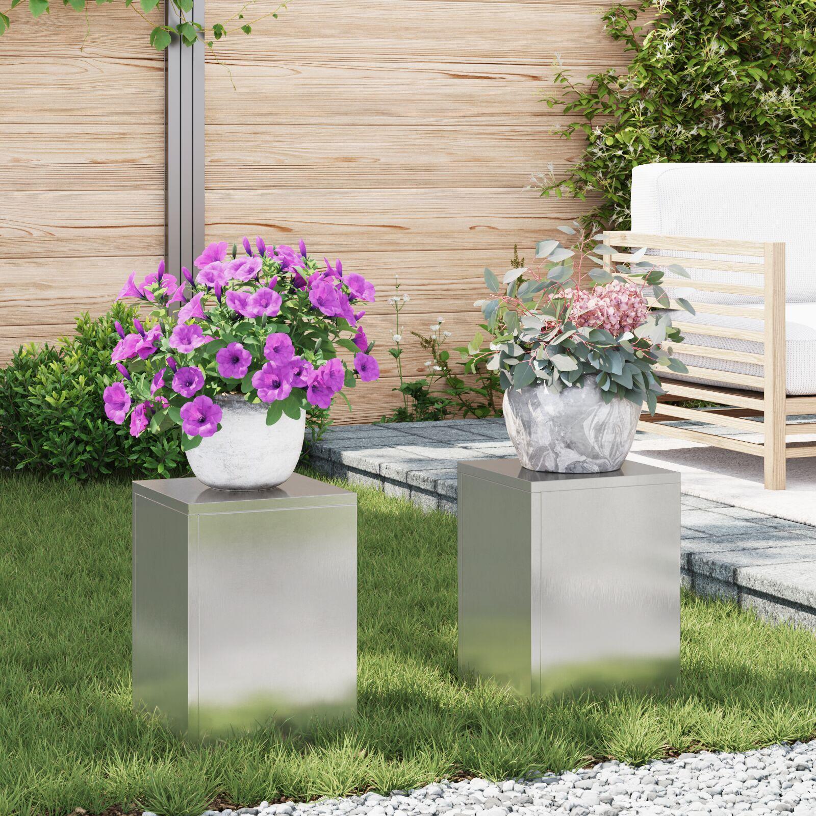Udendørs Plante Stativer Søjle 2 stk 24x24x35 cm Rustfrit Stål Udendørs Plante Stativer Søjle 2 stk 24x24x35 cm Rustfrit Stål