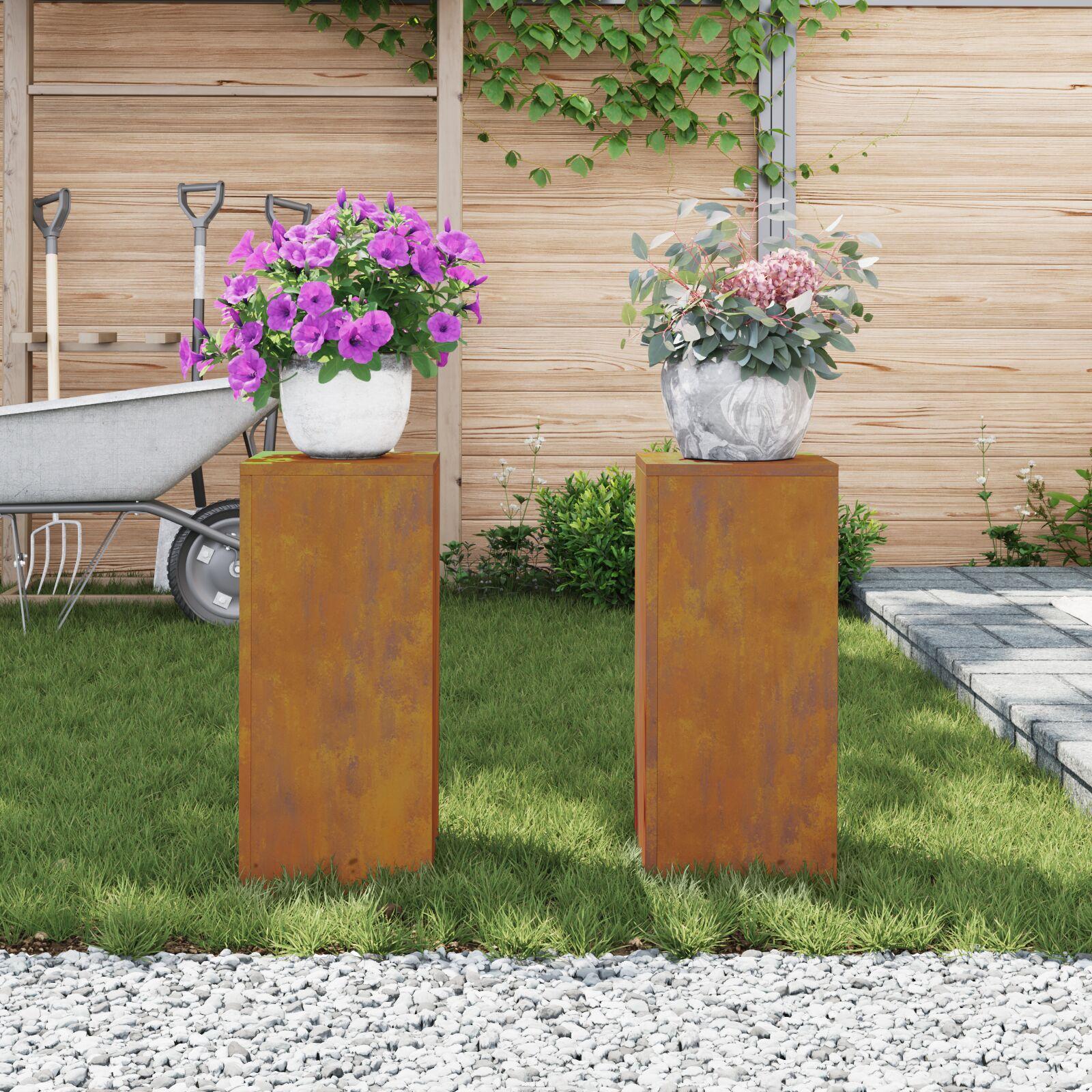 Udendørs Plante Stativer Søjle 2 stk 24x24x55 cm Vejrbestandigt Stål Udendørs Plante Stativer Søjle 2 stk 24x24x55 cm Vejrbestandigt Stål