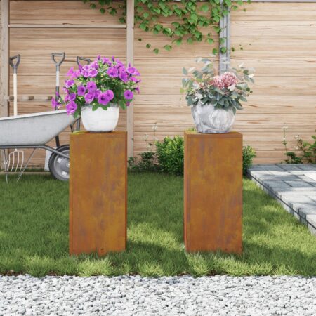 Udendørs Plante Stativer Søjle 2 stk 24x24x55 cm Vejrbestandigt Stål