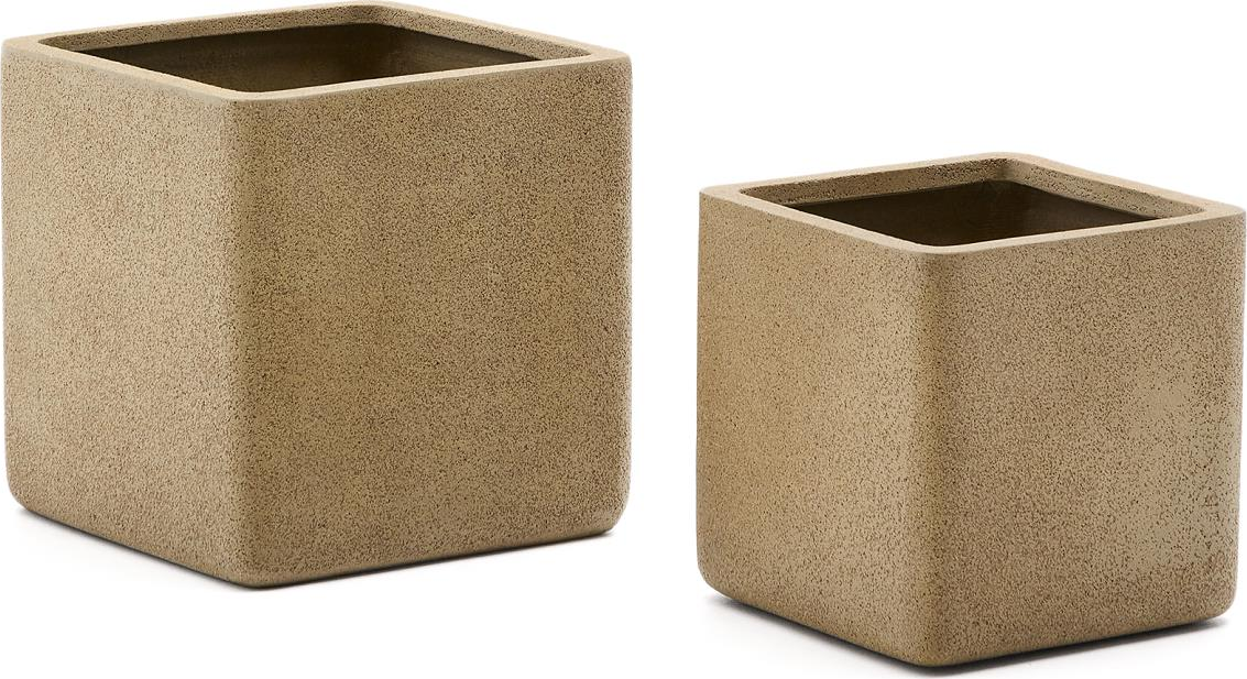 Udendørs krukkesæt Kave Home Minoa 2 kubiske krukker 44x44 cm sand Udendørs krukkesæt Kave Home Minoa 2 kubiske krukker 44x44 cm sand