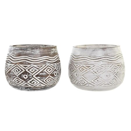 Urtepotte DKD Home Decor Brun Hvid (2 enheder) (22 x 22 x 16 cm)