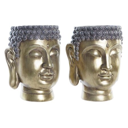 Urtepotte DKD Home Decor Grå Gylden Buddha Harpiks Orientalsk (2 enheder)