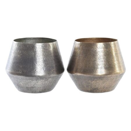Urtepotte Gylden Sølvfarvet Aluminium Loft Brugt Ældet overflade 20 x 20 x 17 cm (2 enheder)