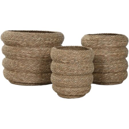 Urtepotte Home ESPRIT Brun Fiber Urban 42 x 42 x 39 cm (3 Dele)
