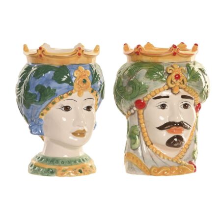 Urtepotte Home ESPRIT Grøn Multifarvet Porcelæn 15 x 15 x 26.5 cm (2 enheder)