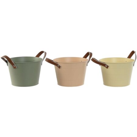 Urtepotte Home ESPRIT Gul Grøn Lyserød Polyuretan Metal 20 x 20 x 14 cm (3 enheder)