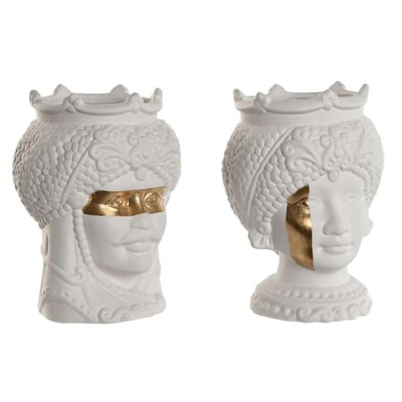Urtepotte Home ESPRIT Hvid Gylden Porcelæn 15 x 15 x 26.5 cm (2 enheder)