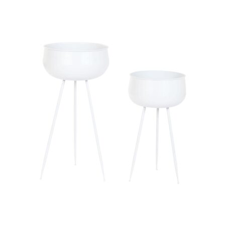 Urtepotte Home ESPRIT Hvid Metal Urban 34 x 34 x 70 cm (2 Dele)