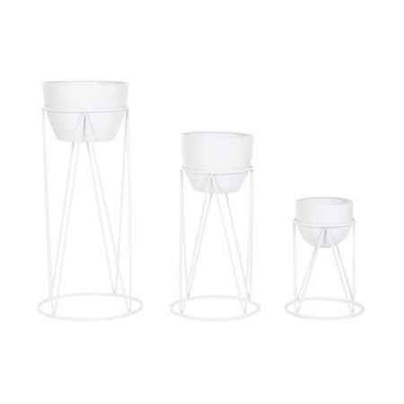Urtepotte Home ESPRIT Hvid Metal Urban 38 x 38 x 80 cm (3 Dele)