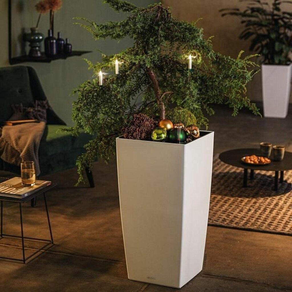Urtepotte Lechuza 40 x 40 x 76 cm Hvid Sort polypropylen Plastik Rektangulær