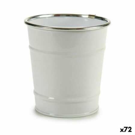 Urtepotte Spand Hvid Sølvfarvet Zink 10,5 x 10,5 x 10,5 cm (72 Enheder)