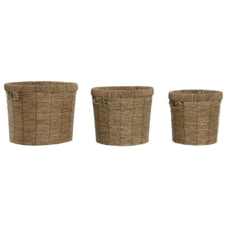 Urtepotte - brun metal/fiber, tropisk design, 36 × 36 × 29 cm