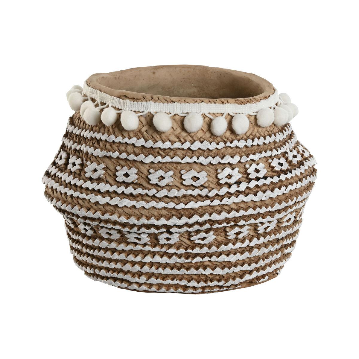 Urtepotte i cement - hvid/brun/beige, 25 × 25 × 18 cm, tropisk design Urtepotte i cement - hvid/brun/beige, 25 × 25 × 18 cm, tropisk design