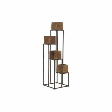 Urtepotte i mangotræ og metal - brun/sort, moderne, 40 × 40 × 120/138 cm