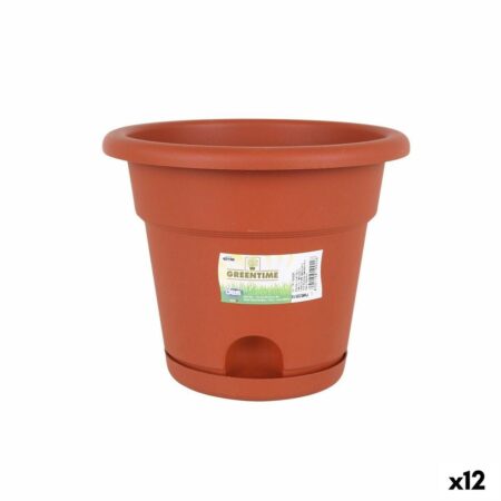 Urtepotte med fad Dem Greentime Brun ø 22 x 18 cm (12 enheder)