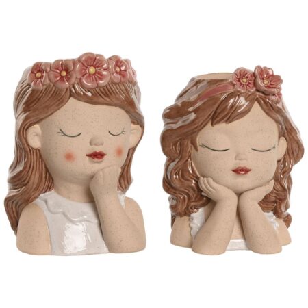 Urtepotte sæt - chica, hvid/beige/pink, dolomit, 12 × 14 × 18 cm (2 stk.)
