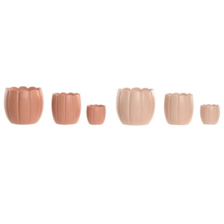Urtepotte - terrakotta/lyserød cement, shabby chic, 15 × 15 × 13 cm (3 dele, 2 enheder)