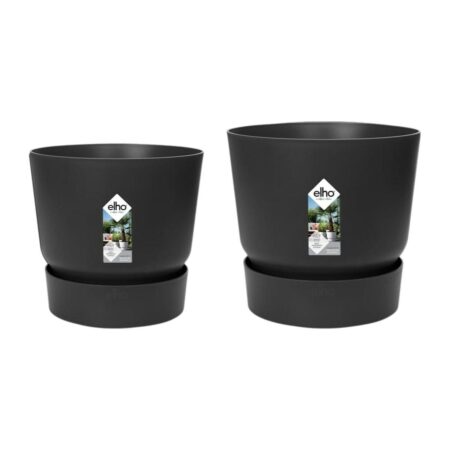 Urtepotter Elho - sort, plastik, cirkulær - sæt á 2