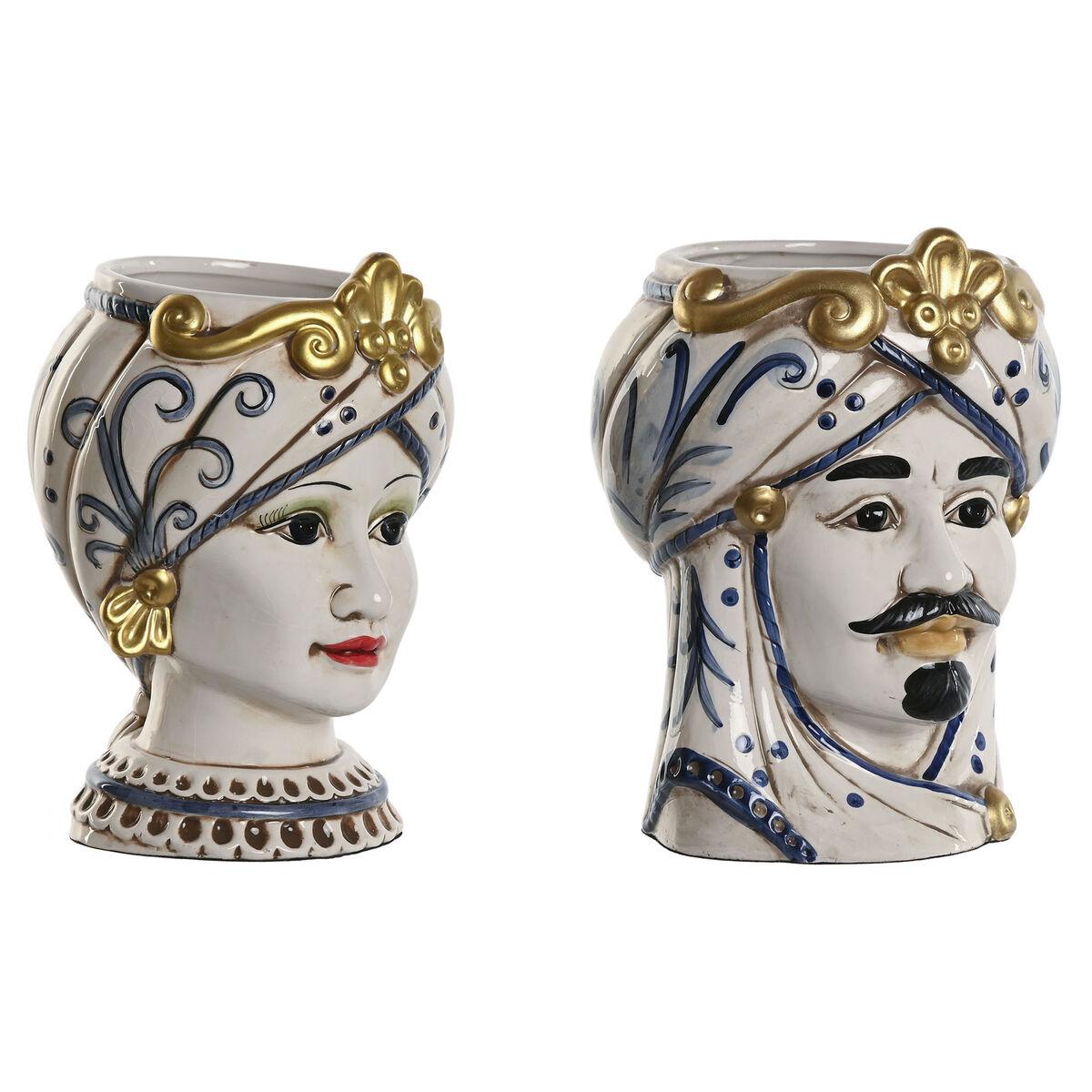 Urtepotter - blå/hvid/gylden porcelæn, 15 × 15 × 26 cm, sæt á 2 Urtepotter - blå/hvid/gylden porcelæn, 15 × 15 × 26 cm, sæt á 2