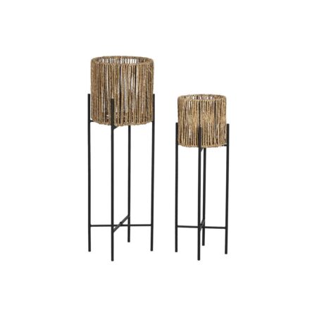 Urtepotter på stativ - sæt af 2, sort metal/fiber