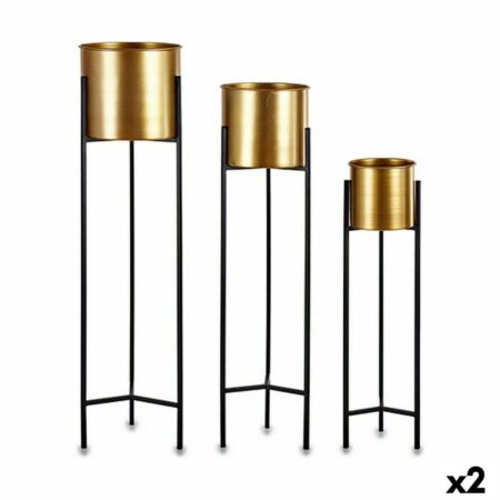 Urtepotter på stativ - sort/guld metal, 3 størrelser (2 sæt)