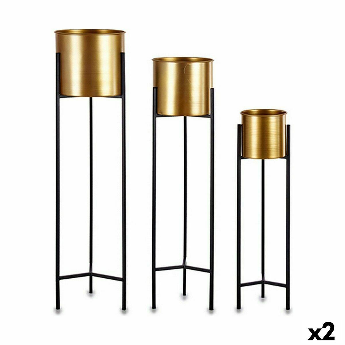 Urtepotter på stativ - sort/guld metal, 3 størrelser (2 sæt) Urtepotter på stativ - sort/guld metal, 3 størrelser (2 sæt)