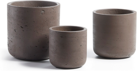 Urtepotter sæt 3 stk Kave Home Low, cement brun, H18xØ18 cm, indendørs/udendørs