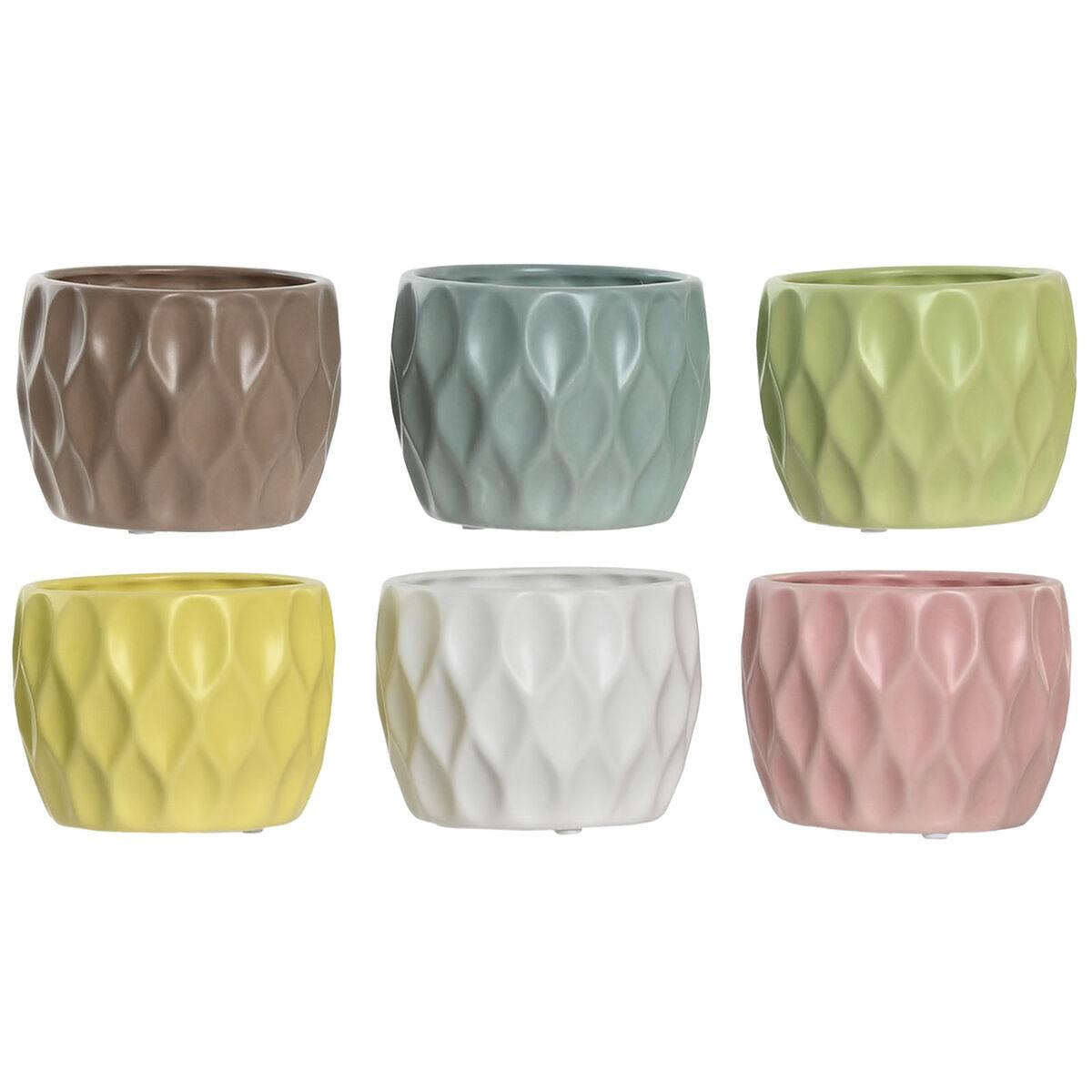 Urtepotter - sæt med 6 i dolomit, rombe-relief, 12 × 12 × 10 cm (gul, hvid, grøn, pink) Urtepotter - sæt med 6 i dolomit, rombe-relief, 12 × 12 × 10 cm (gul, hvid, grøn, pink)