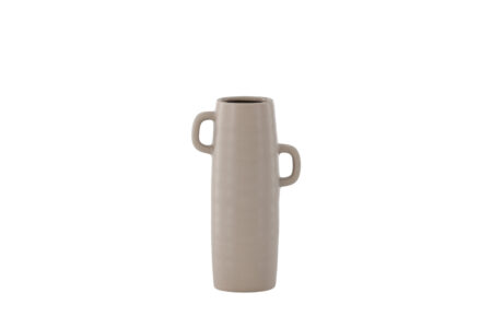 VENTURE DESIGN Cent vase, m. 2 hanke - mat brun stentøj (15x15x25,5)