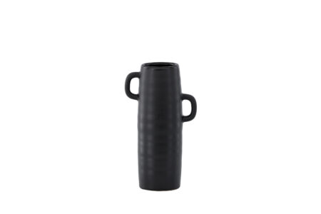 VENTURE DESIGN Cent vase, m. 2 hanke - mat sort stentøj (15x15x25,5)