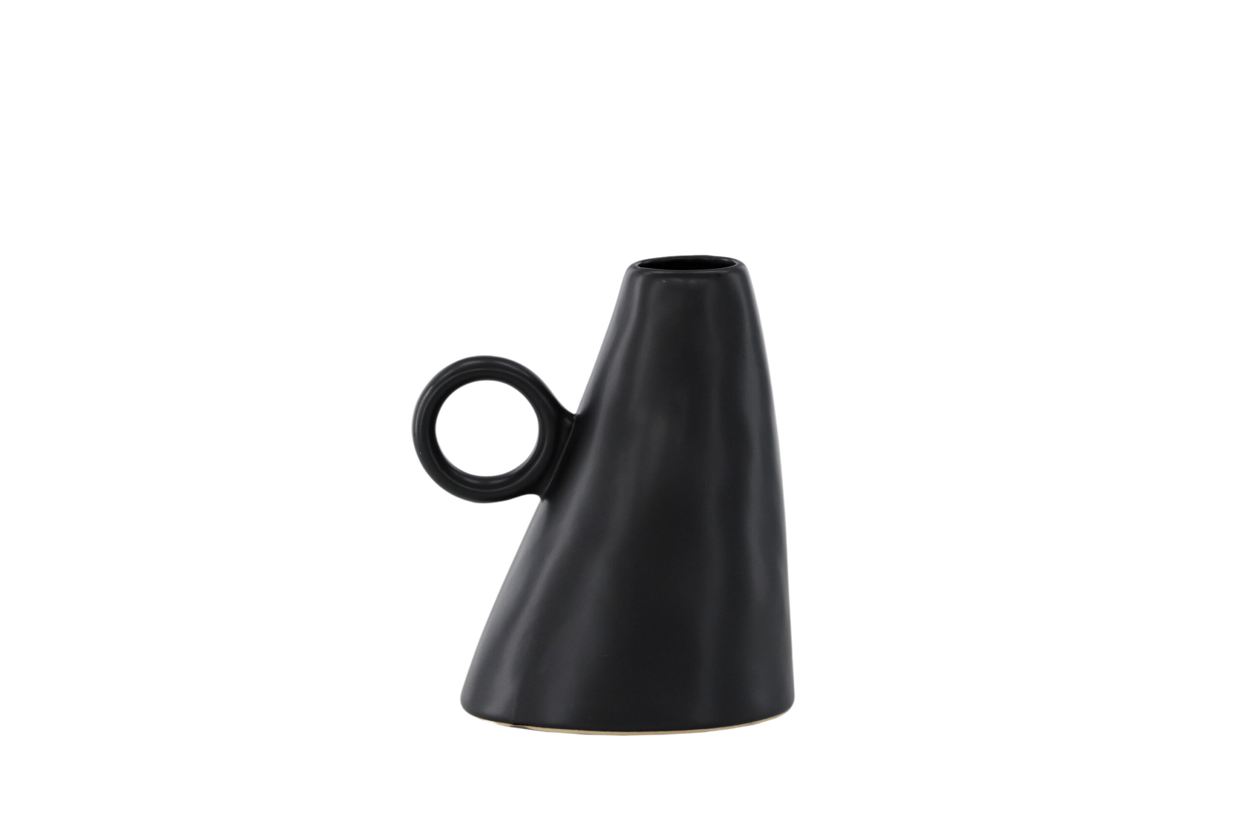 VENTURE DESIGN Ovy vase, m. 1 hank - mat sort stentøj (14x13x17H) VENTURE DESIGN Ovy vase, m. 1 hank - mat sort stentøj (14x13x17H)