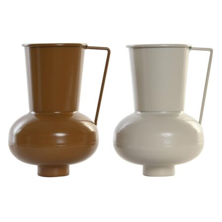 Vase 13 x 12.5 x 17 cm Beige Metal Orange Sennep (2 enheder)