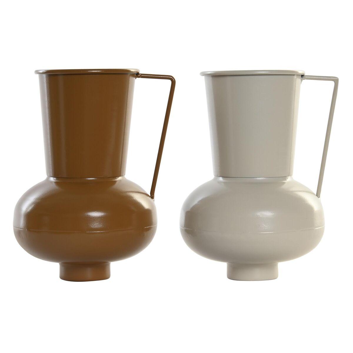 Vase 13 x 12.5 x 17 cm Beige Metal Orange Sennep (2 enheder) Vase 13 x 12.5 x 17 cm Beige Metal Orange Sennep (2 enheder)