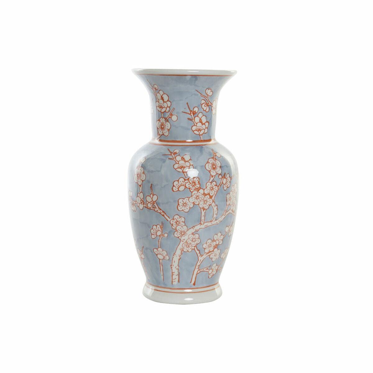 Vase 13 x 13 x 31 cm Porcelæn Blå Orange Orientalsk Vase 13 x 13 x 31 cm Porcelæn Blå Orange Orientalsk