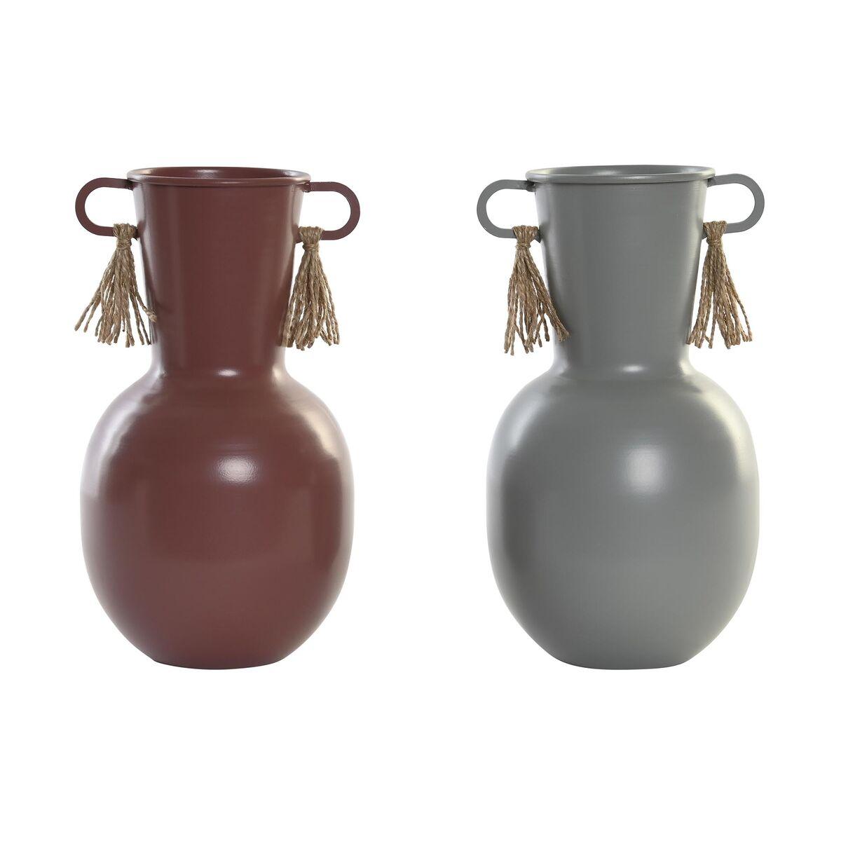 Vase 14 x 13 x 24 cm Grå Metal Terrakotta (2 enheder) Vase 14 x 13 x 24 cm Grå Metal Terrakotta (2 enheder)