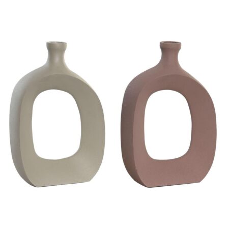 Vase 16 x 6 x 24 cm Beige Pink Aluminium (2 enheder)