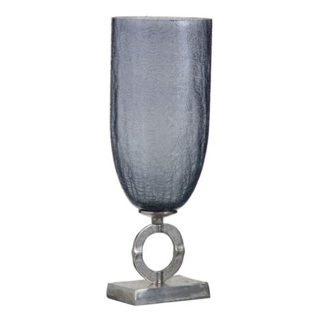 Vase 17 x 17 x 47 cm Krystal Grå Metal Sølv