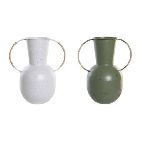 Vase 20 x 13 x 24 cm Metal Terrakotta Hvid Grøn (2 enheder)