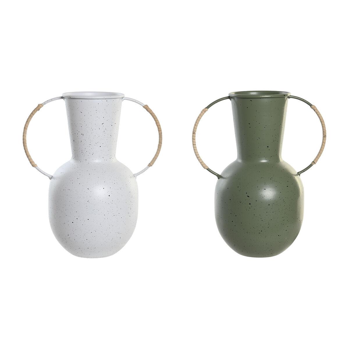 Vase 20 x 13 x 24 cm Metal Terrakotta Hvid Grøn (2 enheder) Vase 20 x 13 x 24 cm Metal Terrakotta Hvid Grøn (2 enheder)