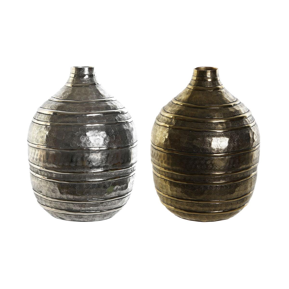 Vase 20 x 20 x 28,5 cm Sølvfarvet Gylden Aluminium Moderne (2 enheder) Vase 20 x 20 x 28,5 cm Sølvfarvet Gylden Aluminium Moderne (2 enheder)