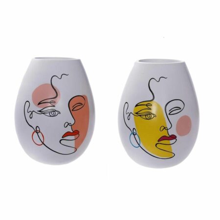Vase 22,5 x 22,5 x 29 cm Ansigt Hvid Harpiks Multifarvet (2 enheder)