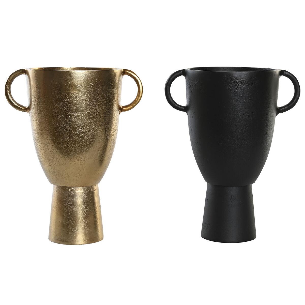 Vase 23 x 16 x 29 cm Sort Gylden Aluminium Moderne (2 enheder) Vase 23 x 16 x 29 cm Sort Gylden Aluminium Moderne (2 enheder)