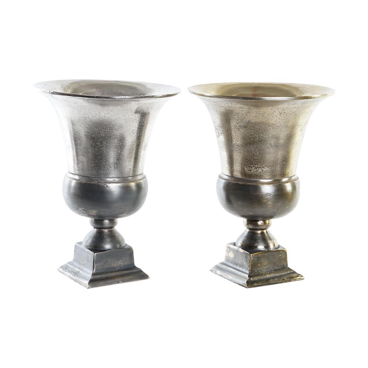 Vase 24 x 24 x 31,5 cm Sølvfarvet Gylden Aluminium Moderne (2 enheder) Vase 24 x 24 x 31,5 cm Sølvfarvet Gylden Aluminium Moderne (2 enheder)