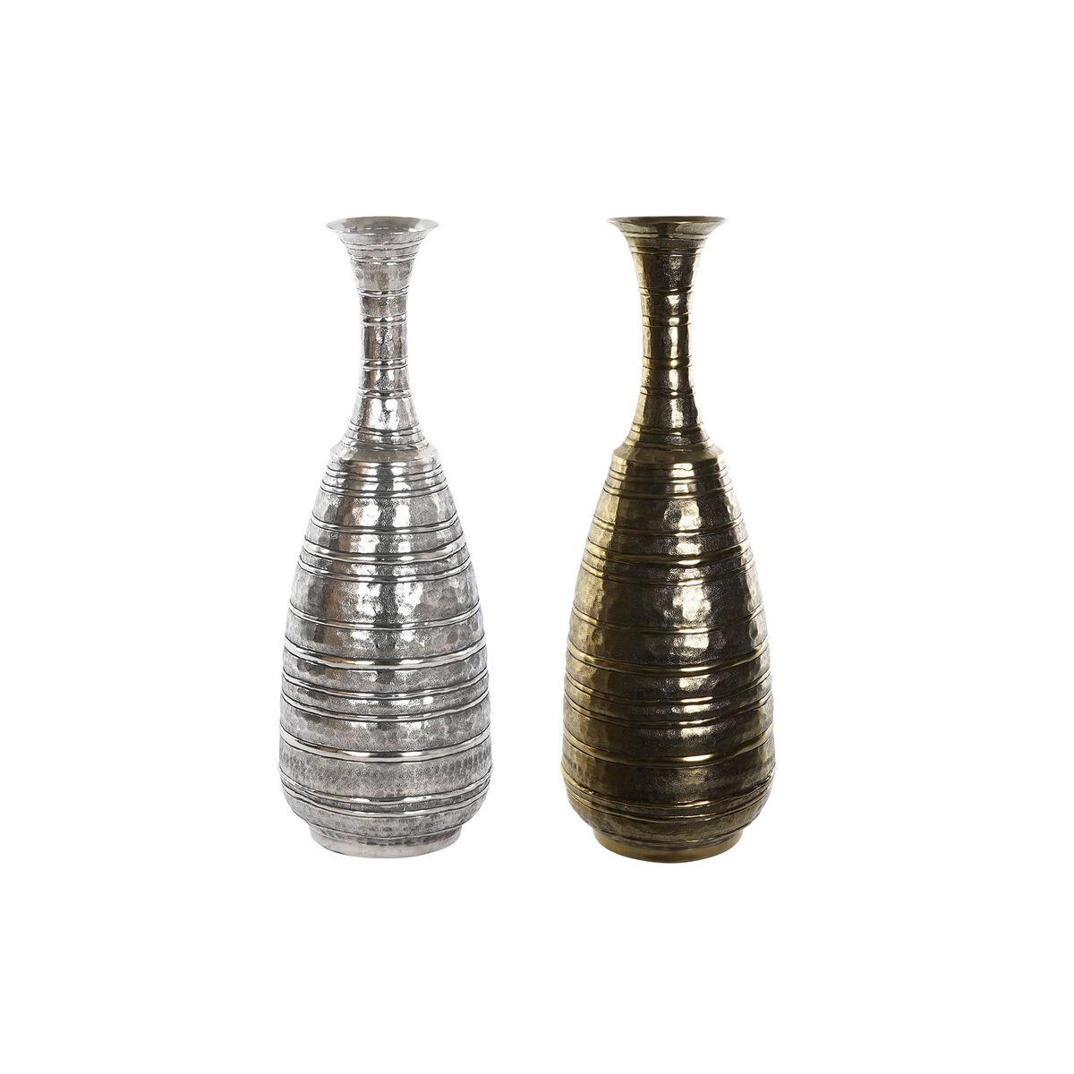 Vase 24 x 24 x 67 cm Ældet overflade Sølvfarvet Gylden Aluminium Moderne (2 enheder) Vase 24 x 24 x 67 cm Ældet overflade Sølvfarvet Gylden Aluminium Moderne (2 enheder)