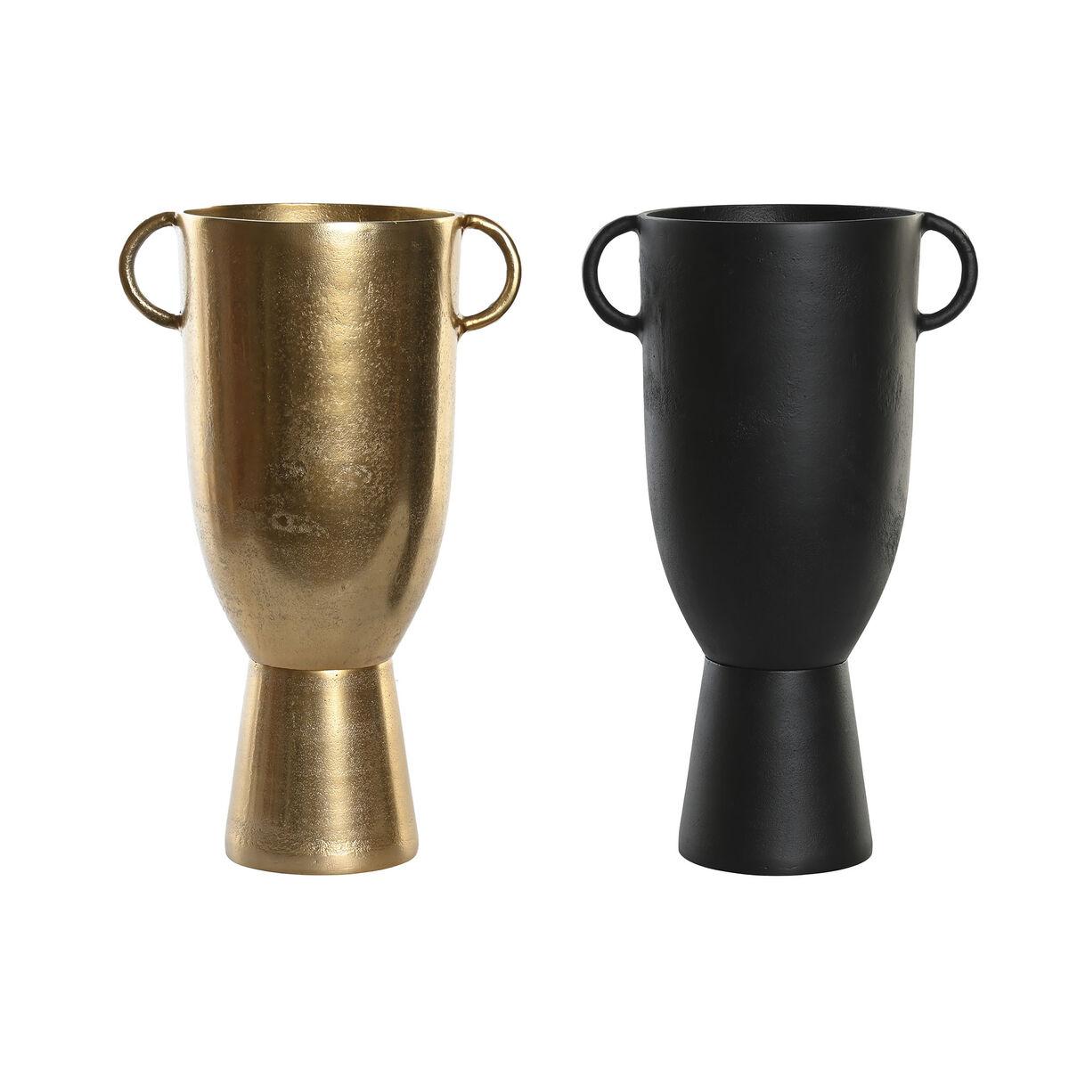 Vase 25 x 18 x 41 cm Sort Gylden Aluminium Moderne (2 enheder) Vase 25 x 18 x 41 cm Sort Gylden Aluminium Moderne (2 enheder)