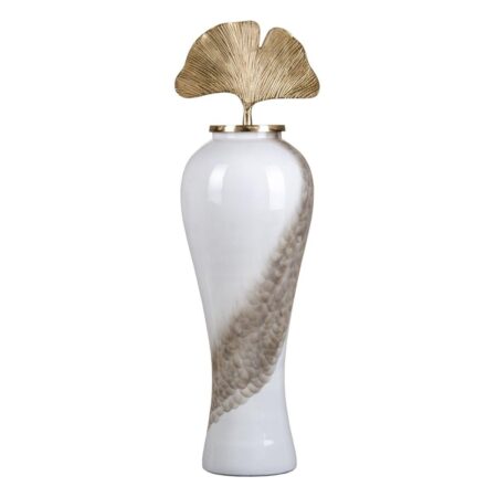 Vase 29 x 29 x 102 cm Krystal Gylden Metal Hvid