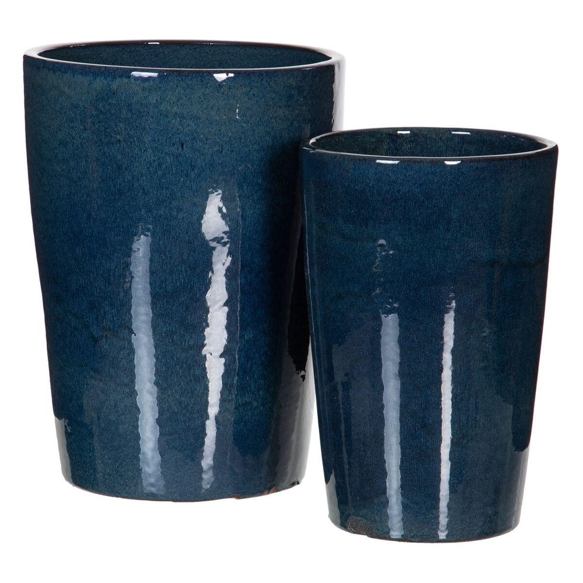 Vase 37 x 37 x 49 cm Keramik Blå (2 enheder) Vase 37 x 37 x 49 cm Keramik Blå (2 enheder)
