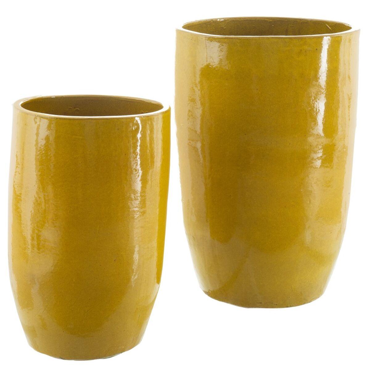 Vase 52 x 52 x 80 cm Keramik Gul (2 enheder) Vase 52 x 52 x 80 cm Keramik Gul (2 enheder)