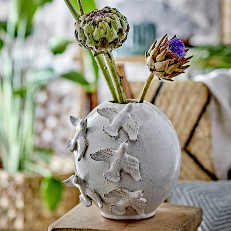 Vase "Abira" m/ fugle natur farvet - Bloomingville H: 25 Vase "Abira" m/ fugle natur farvet - Bloomingville H: 25